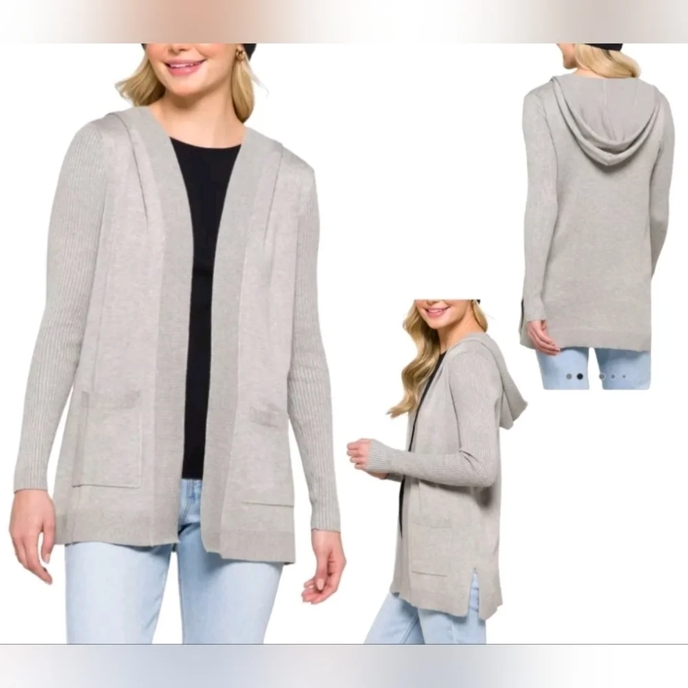 NWOT | Lety & Me | Adelie Hooded Rib Sleeve Cardigan | Medium | Olive Green - Picture 3 of 11